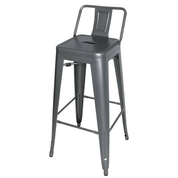 Bolero Bistro Stahlhocker mit Rückenlehne Gun Metal Grey 4er Pack